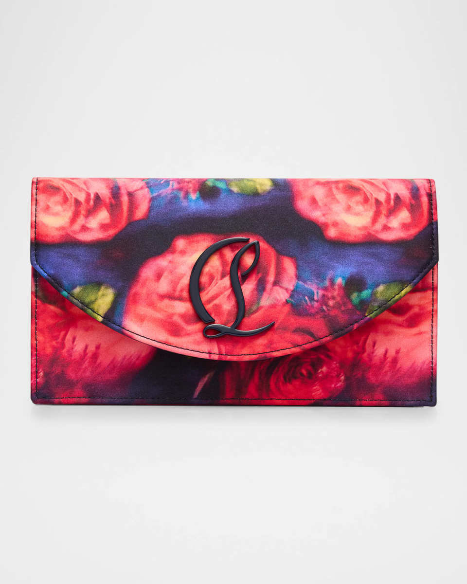 Loubi54 Rose-Print Satin Clutch Bag